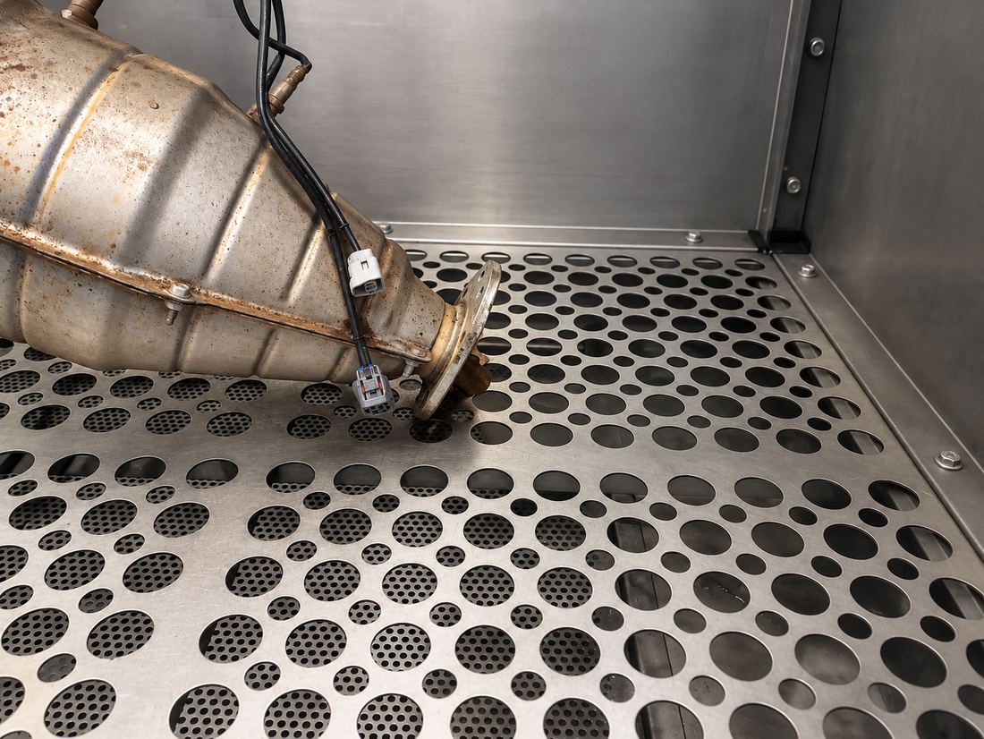 Diesel particulate filter in the cleaning machine in the Simms Auckland workshop