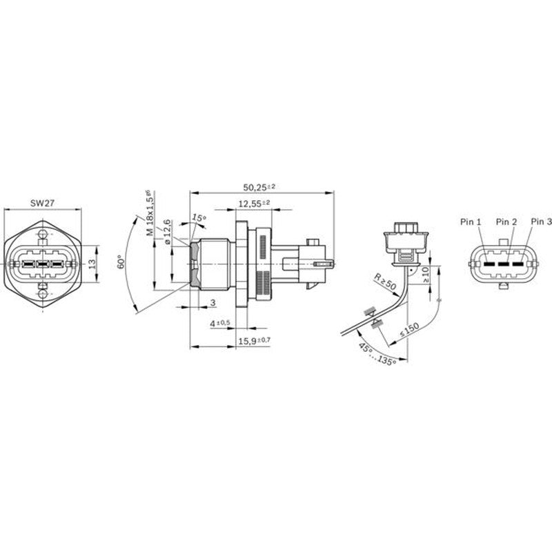 0281002937 BOSCH FUEL PRESSURE SENSOR - Simms Diesel