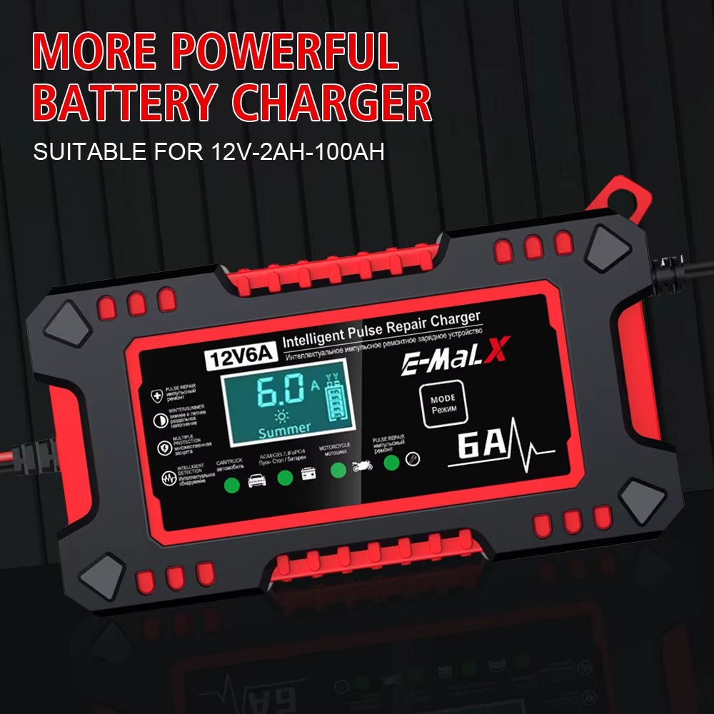 12V 6A Storage Batteries Chargers Intelligent Pulse Repair Digital Display for AGM GEL Lead Acid Battery Charging Car Chargers