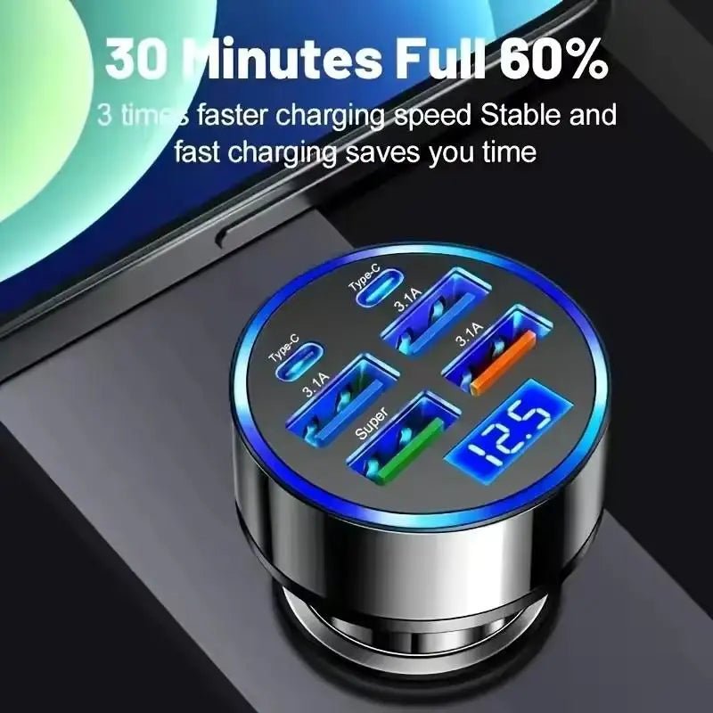 300W PD Car Charger 6 Ports Fast Charging QC3.0 USB C Car Phone Charger Type C Adapter - Simms Diesel