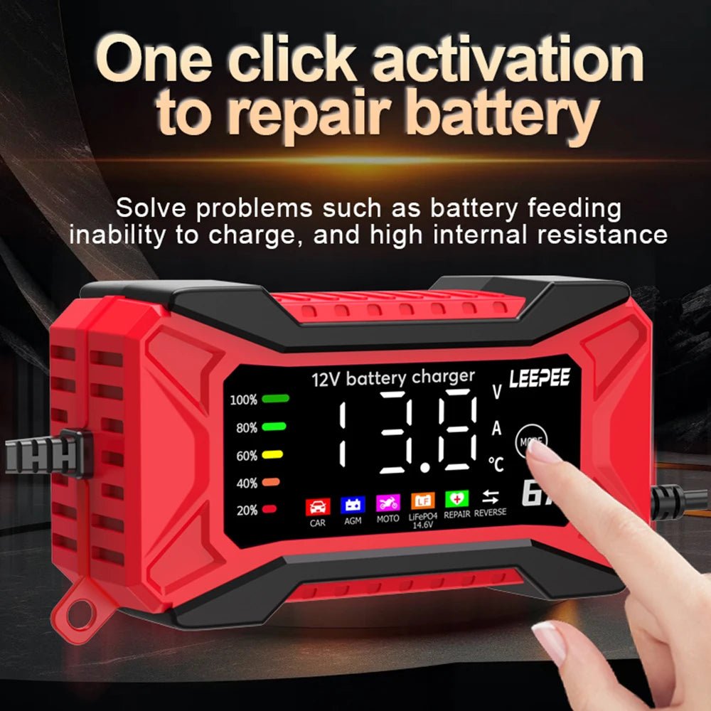 Car RV Truck Trailer Intelligent Battery Charger Auto SUV Motorcycle Truck 12V 6A Voltage Temperature Detection Pulse Repair - Simms Diesel