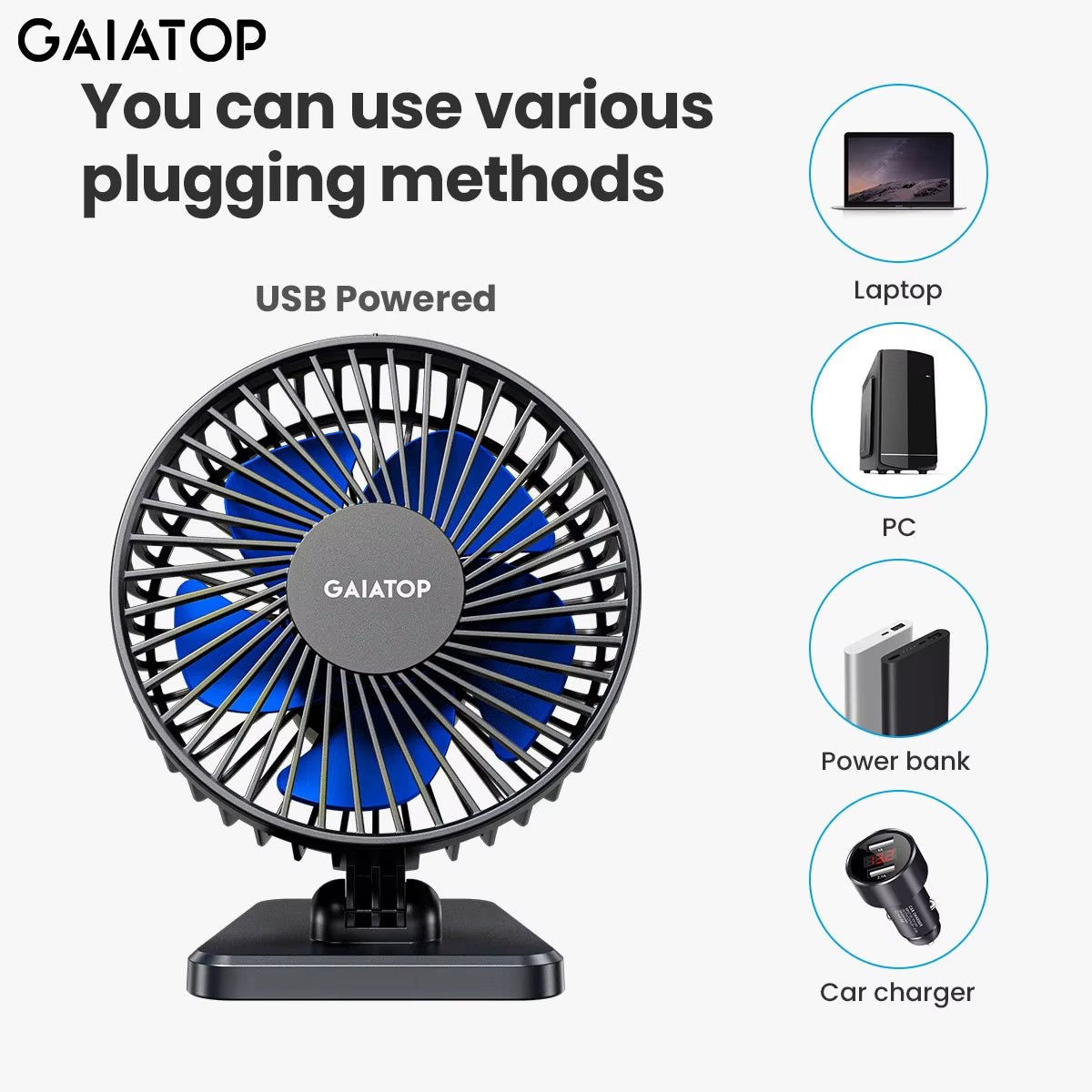 GAIATOP Mini USB Desktop Fan Portable Fan Desktop Office USB Quiet Cooling Fans Three Speed Adjustment Suitable for Home Office